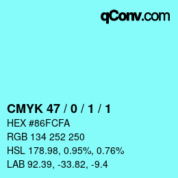 Color code: CMYK 47 / 0 / 1 / 1 | qconv.com