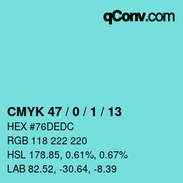 カラーコード: CMYK 47 / 0 / 1 / 13 | qconv.com