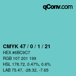 カラーコード: CMYK 47 / 0 / 1 / 21 | qconv.com