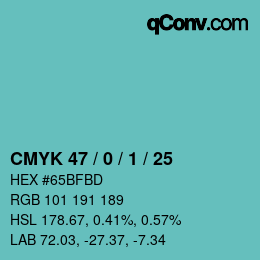 カラーコード: CMYK 47 / 0 / 1 / 25 | qconv.com