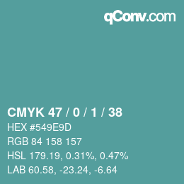 Color code: CMYK 47 / 0 / 1 / 38 | qconv.com