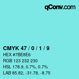 カラーコード: CMYK 47 / 0 / 1 / 9 | qconv.com