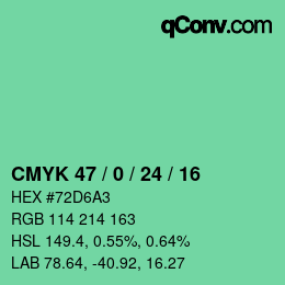 Color code: CMYK 47 / 0 / 24 / 16 | qconv.com