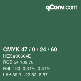 颜色代码: CMYK 47 / 0 / 24 / 60 | qconv.com