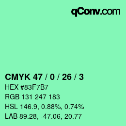 カラーコード: CMYK 47 / 0 / 26 / 3 | qconv.com
