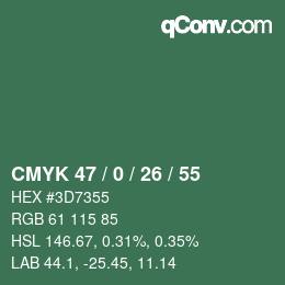 Color code: CMYK 47 / 0 / 26 / 55 | qconv.com