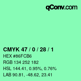 Code couleur: CMYK 47 / 0 / 28 / 1 | qconv.com