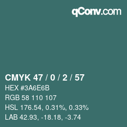 Code couleur: CMYK 47 / 0 / 2 / 57 | qconv.com