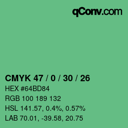 Color code: CMYK 47 / 0 / 30 / 26 | qconv.com