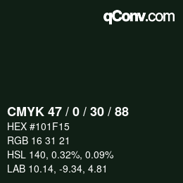 Color code: CMYK 47 / 0 / 30 / 88 | qconv.com