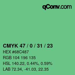 颜色代码: CMYK 47 / 0 / 31 / 23 | qconv.com