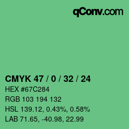 カラーコード: CMYK 47 / 0 / 32 / 24 | qconv.com