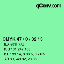 カラーコード: CMYK 47 / 0 / 32 / 3 | qconv.com