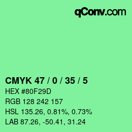 颜色代码: CMYK 47 / 0 / 35 / 5 | qconv.com