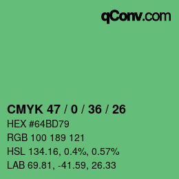 颜色代码: CMYK 47 / 0 / 36 / 26 | qconv.com