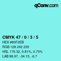 カラーコード: CMYK 47 / 0 / 3 / 5 | qconv.com