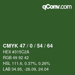 Color code: CMYK 47 / 0 / 54 / 64 | qconv.com