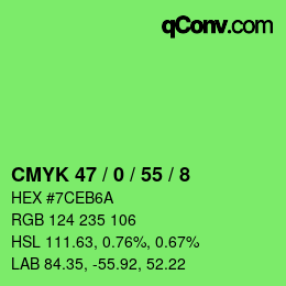 カラーコード: CMYK 47 / 0 / 55 / 8 | qconv.com