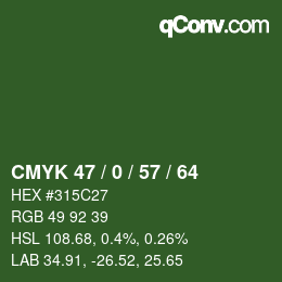 Color code: CMYK 47 / 0 / 57 / 64 | qconv.com