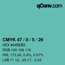 Color code: CMYK 47 / 0 / 5 / 26 | qconv.com