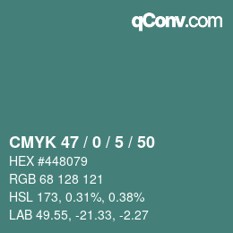 カラーコード: CMYK 47 / 0 / 5 / 50 | qconv.com