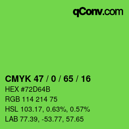 Color code: CMYK 47 / 0 / 65 / 16 | qconv.com