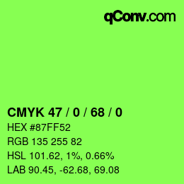 Farbcode: CMYK 47 / 0 / 68 / 0 | qconv.com