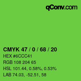 Farbcode: CMYK 47 / 0 / 68 / 20 | qconv.com