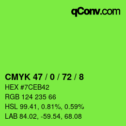 カラーコード: CMYK 47 / 0 / 72 / 8 | qconv.com