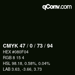 Farbcode: CMYK 47 / 0 / 73 / 94 | qconv.com