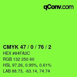 颜色代码: CMYK 47 / 0 / 76 / 2 | qconv.com