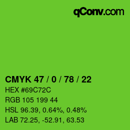 Farbcode: CMYK 47 / 0 / 78 / 22 | qconv.com