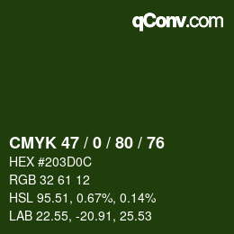 颜色代码: CMYK 47 / 0 / 80 / 76 | qconv.com