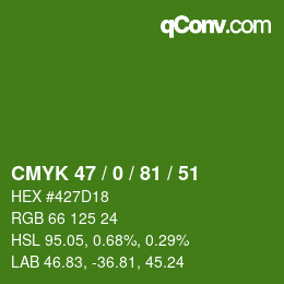 Color code: CMYK 47 / 0 / 81 / 51 | qconv.com