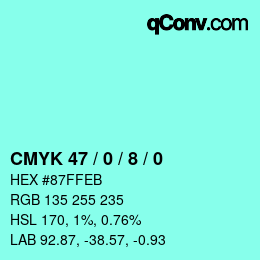 カラーコード: CMYK 47 / 0 / 8 / 0 | qconv.com
