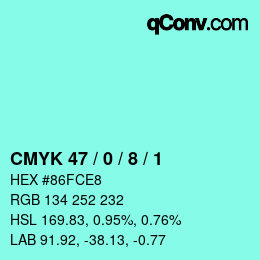 颜色代码: CMYK 47 / 0 / 8 / 1 | qconv.com