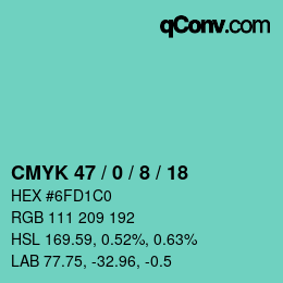 Color code: CMYK 47 / 0 / 8 / 18 | qconv.com