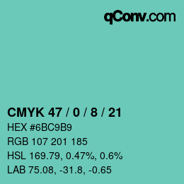 カラーコード: CMYK 47 / 0 / 8 / 21 | qconv.com