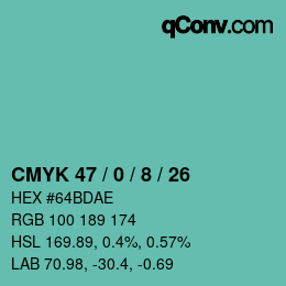 Color code: CMYK 47 / 0 / 8 / 26 | qconv.com