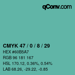 Color code: CMYK 47 / 0 / 8 / 29 | qconv.com