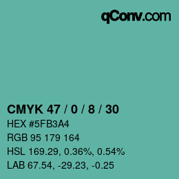 Color code: CMYK 47 / 0 / 8 / 30 | qconv.com