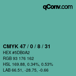 颜色代码: CMYK 47 / 0 / 8 / 31 | qconv.com