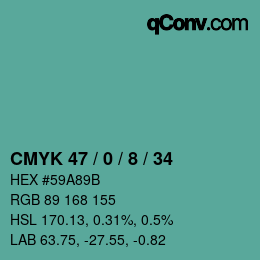 Color code: CMYK 47 / 0 / 8 / 34 | qconv.com
