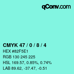 カラーコード: CMYK 47 / 0 / 8 / 4 | qconv.com