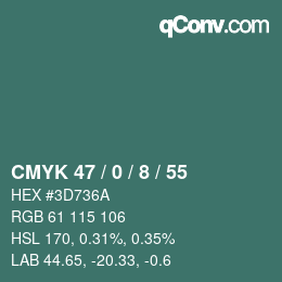 颜色代码: CMYK 47 / 0 / 8 / 55 | qconv.com