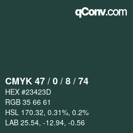 カラーコード: CMYK 47 / 0 / 8 / 74 | qconv.com