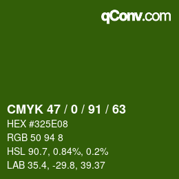 Color code: CMYK 47 / 0 / 91 / 63 | qconv.com