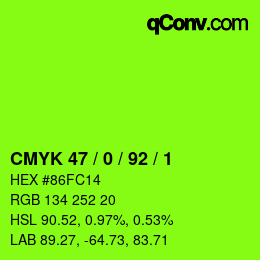 颜色代码: CMYK 47 / 0 / 92 / 1 | qconv.com