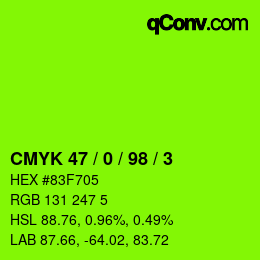 カラーコード: CMYK 47 / 0 / 98 / 3 | qconv.com
