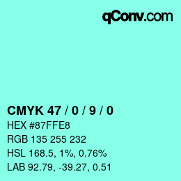 Color code: CMYK 47 / 0 / 9 / 0 | qconv.com